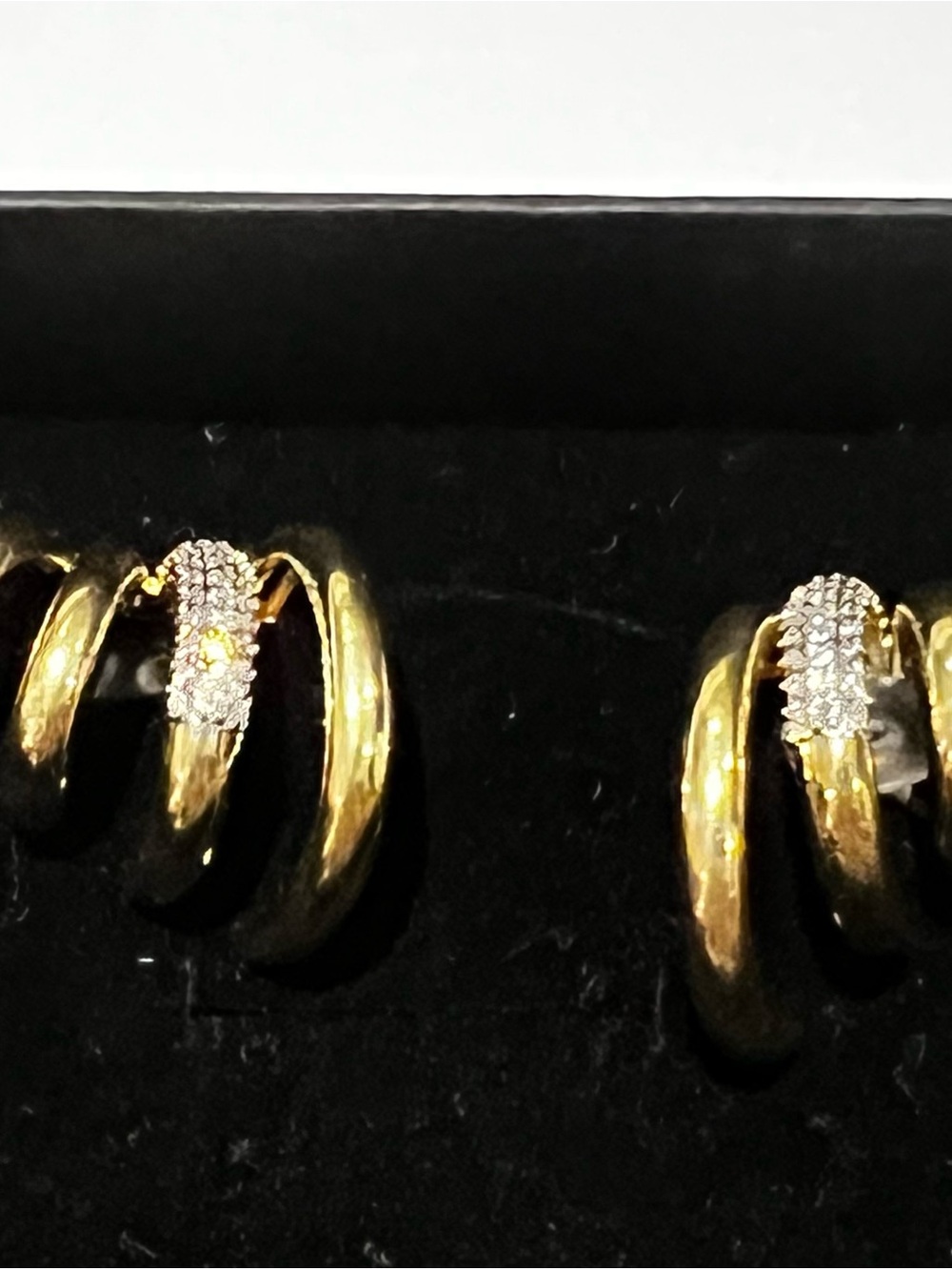 Studded Elegant Gold Multi-Band Earrings w Pave Accent.  Huggie effect